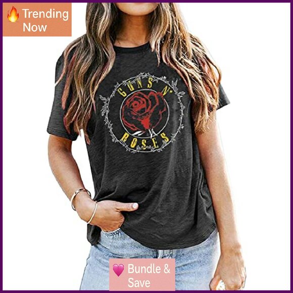 Vintage Rock Band Graphic Tee Women's Cotton Blend Short Sleeve Casual Top - Picture 3 of 6